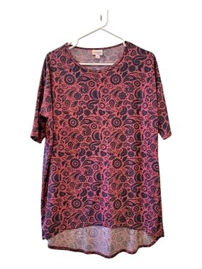 LuLaRoe Irma Pink Paisley Short Sleeve Top Blouse Size S